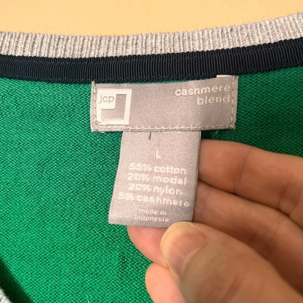 Vintage jcp Cashmere‎ Blend Color Block V Neck Sweater Large Preppy Academia Y2K